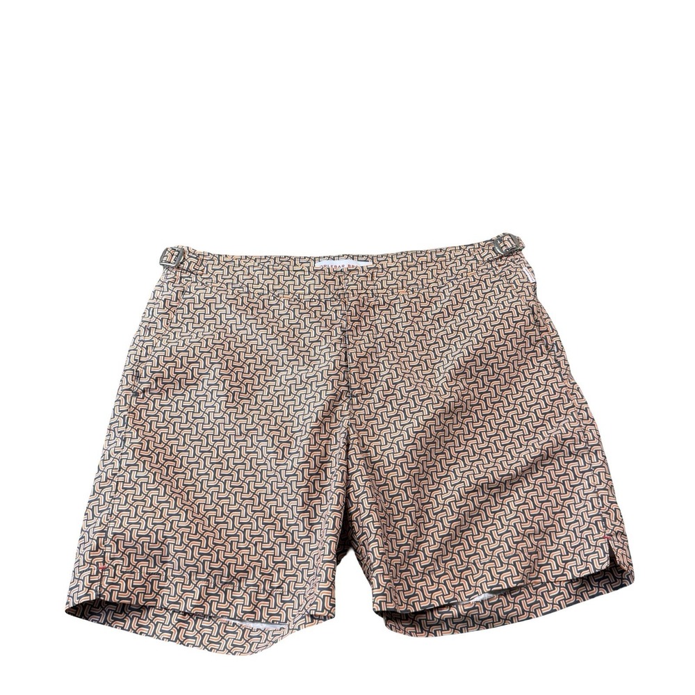 Orlebar Brown Gray Orange Geometric Bulldog Side Tab Mens Swimtrunk Size 32
